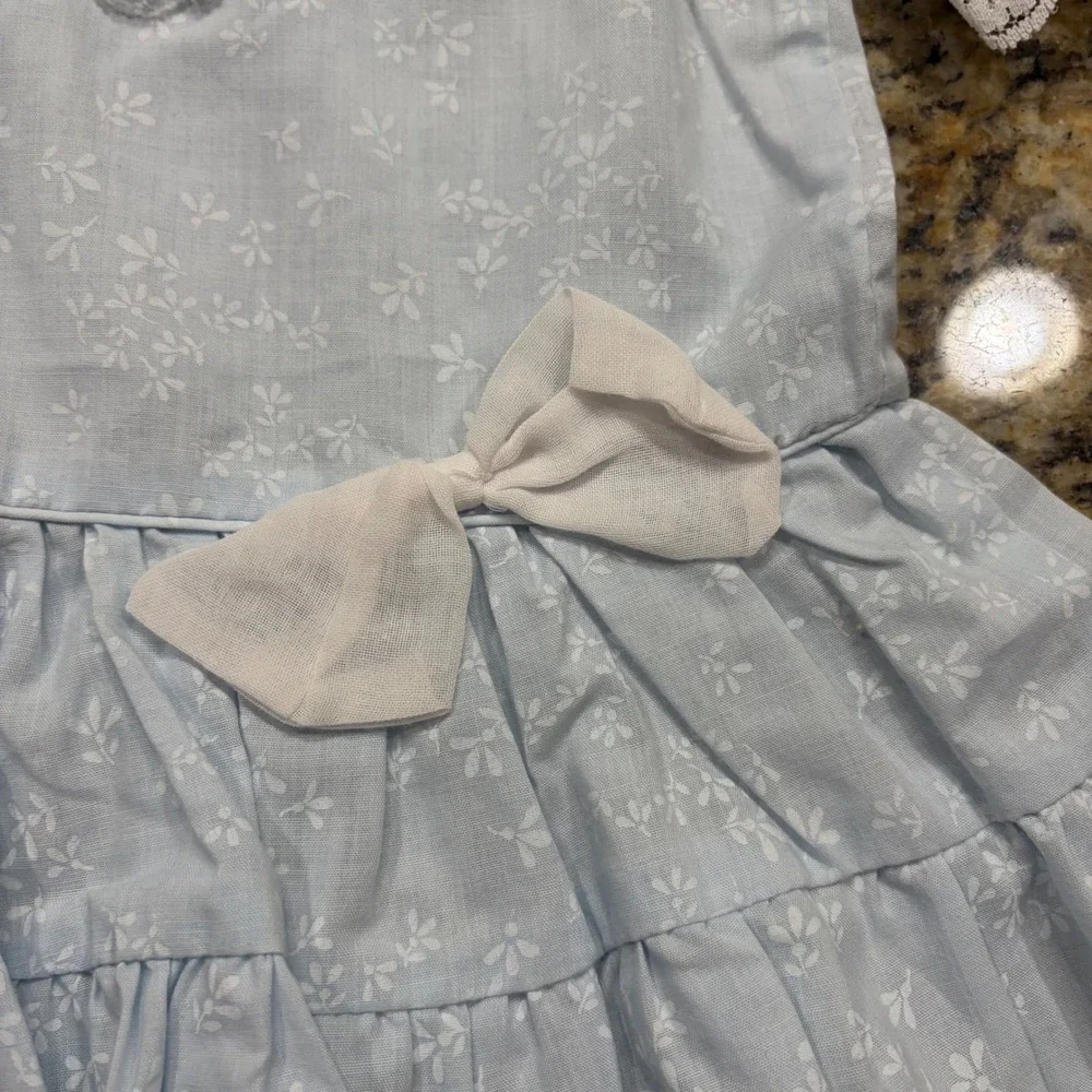 Vintage Cradle Togs Light Blue Floral Lace Embroidered Bib Collar Dress Kids